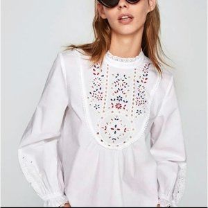 Zara White Blouse with  Embordered